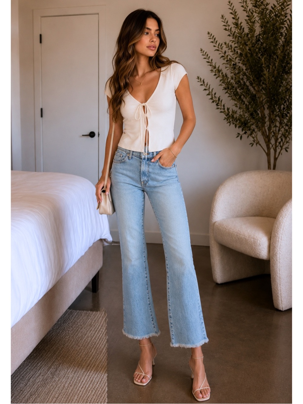 Baldwin Maxwell Crop Flare Jeans 27 Fits 28x26 Azure Raw Hem USA $248